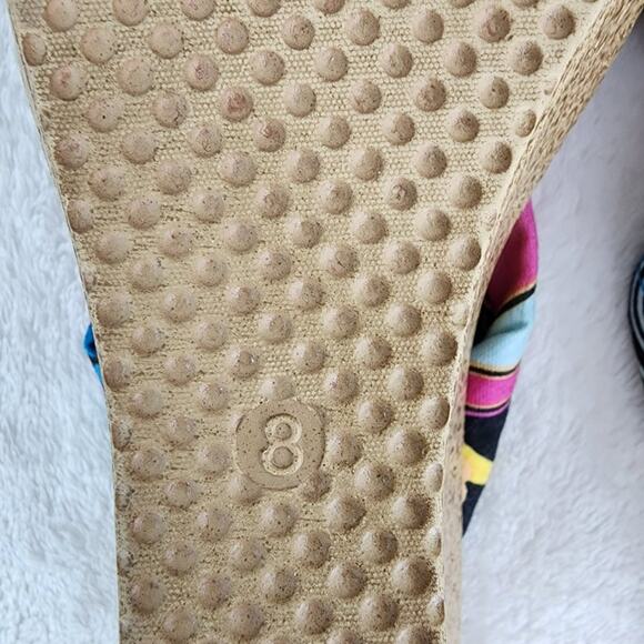 Island Slipper Wedge Women 8 Colorful Pink Black Fabric with Gold Ring Comfort - Picture 10 of 10